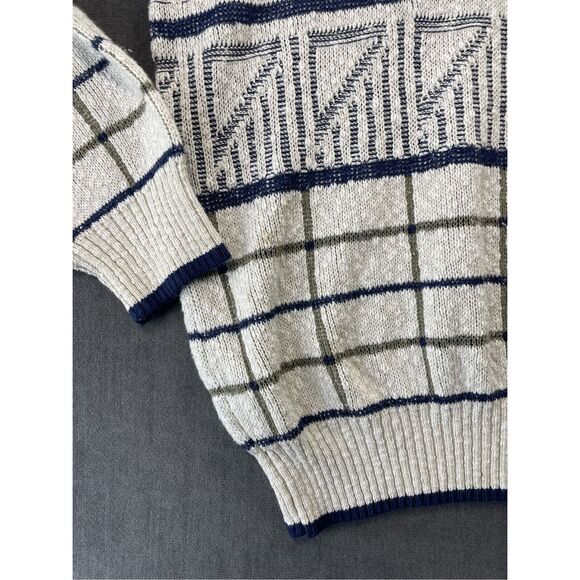 Bugatchi Geometric Knit Sweater Mens L Beige Grandpacore Retro 90s‎ Coogi Style - Picture 2 of 7